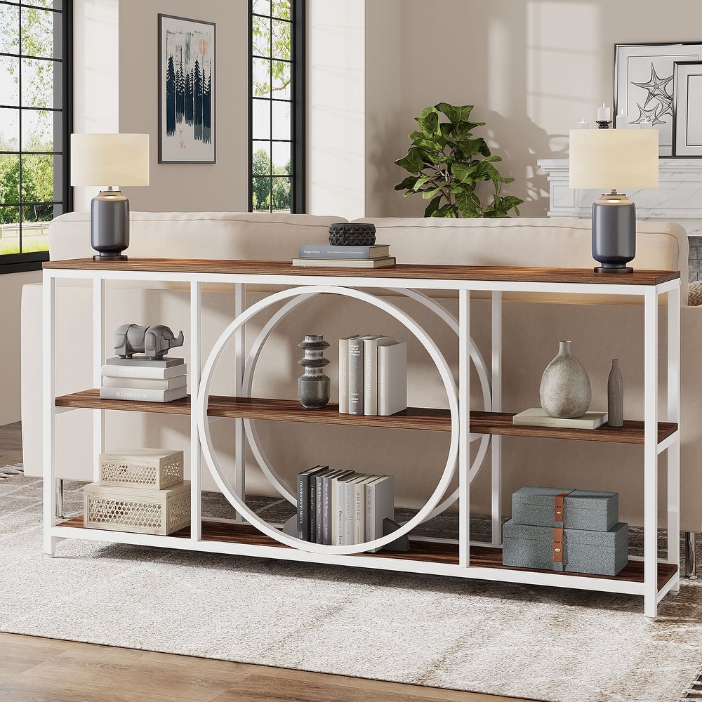 70.9 inch Extra Long Console Table Narrow Sofa Tables with 3 Tier Wood Storage Shelves