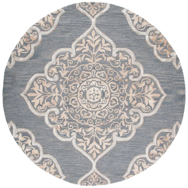 SAFAVIEH Handmade Dip Dye Emeteria Medallion Wool Rug - 5' Round - Slate/Beige