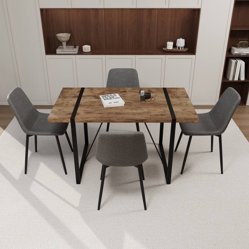 Modern Style 5-Piece Dining Set with Rectangular Table and 4 Square Corner Dining Chairs
