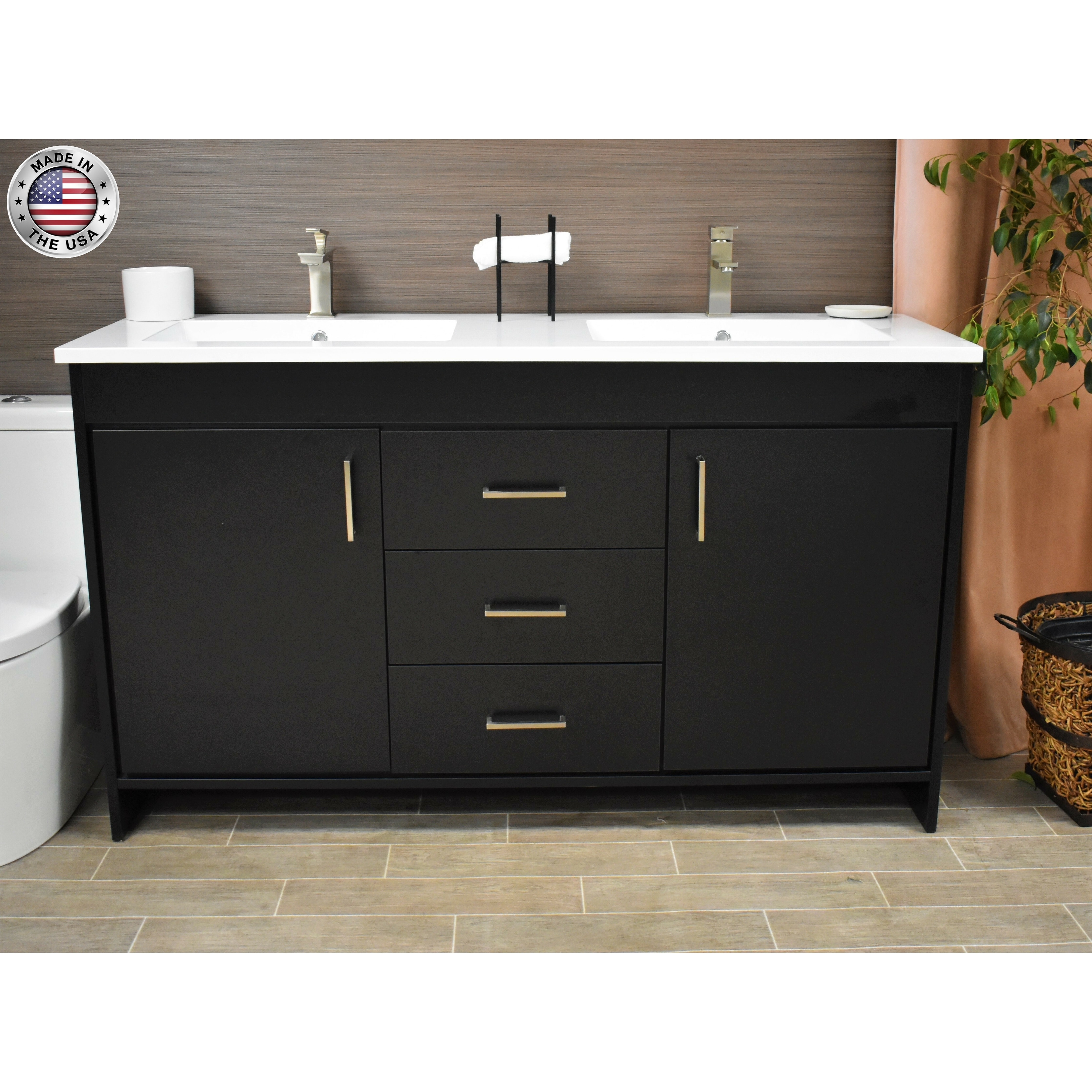 Volpa USA Rio 60 Inch Double Sink Freestanding Bath Vanity Set