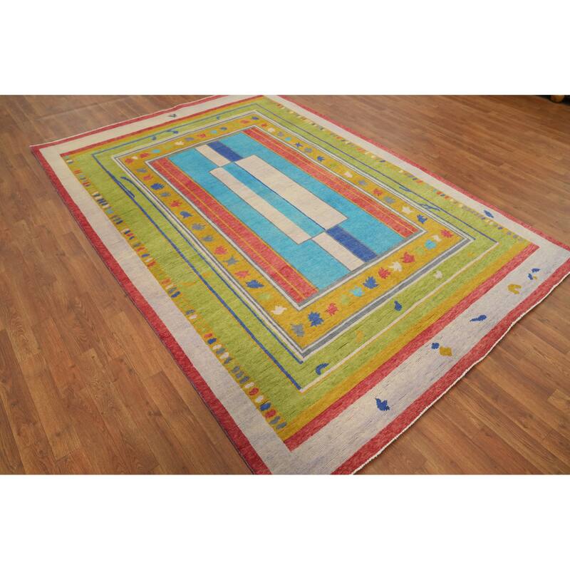 Vegetable Dye Wool Gabbeh Turkish Area Rug Handmade Wool Carpet - 8' 9'' X 6' 0''