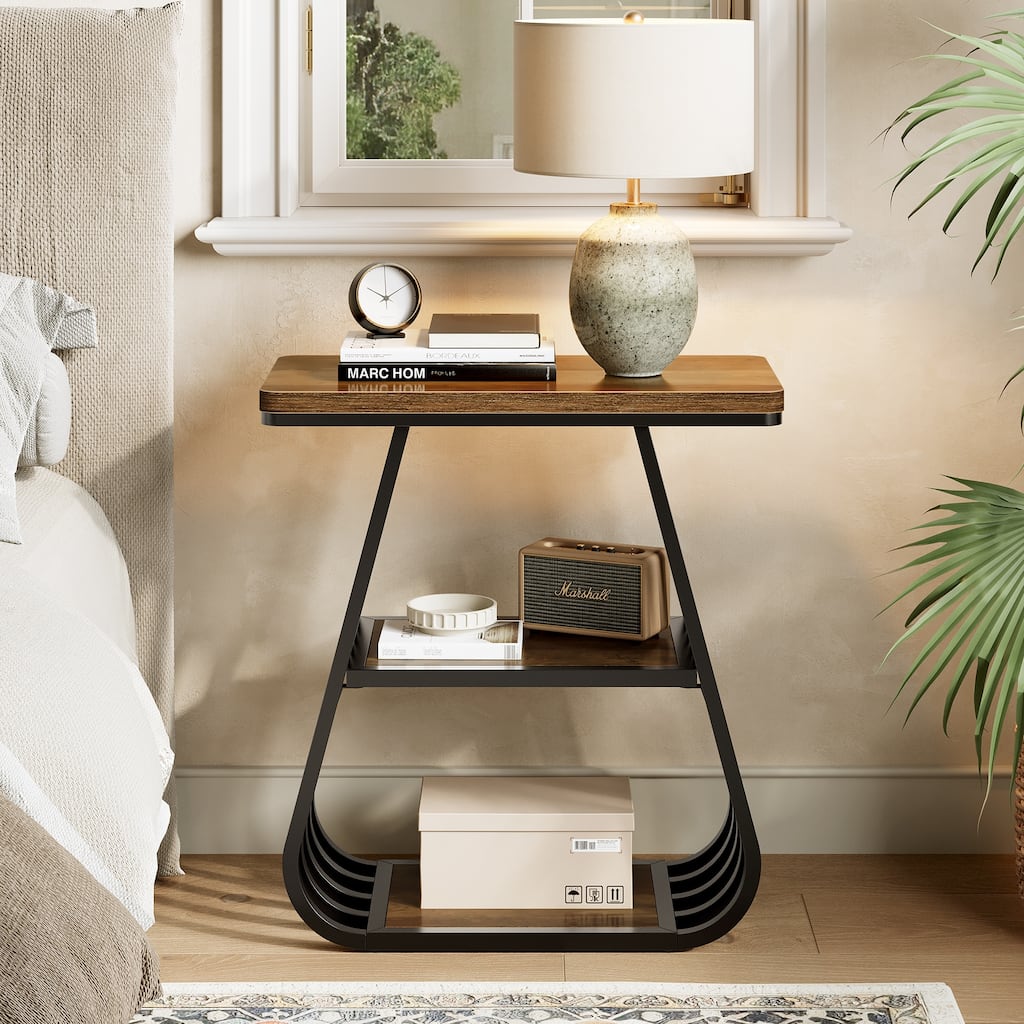 Industrial 3-Tier Narrow Side Table with Storage Shelf