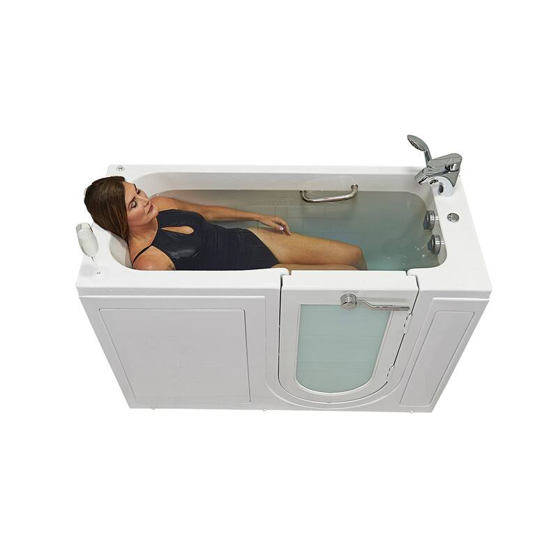 Ella Lounger 27"x60" Acrylic Hydro Massage Walk-In Bathtub with Outward Swing Door, 2 Piece Fast Fill Faucet, 2" Dual Drain