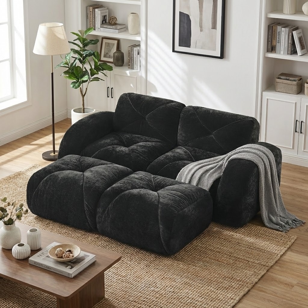 Modern Modular Boneless Velvet Sofa with Tufted Cushions,32D High-Density Foam,No Assembly Required for Living Room and Bedroom