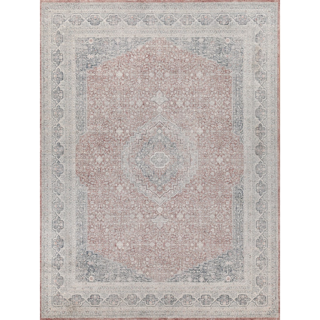 EXQUISITE RUGS Heritage Power-loomed Polyester/Acrylic Red/Navy Area Rug.