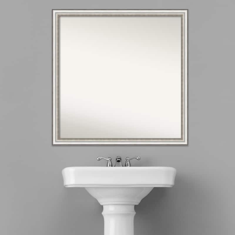 Non-Beveled Bathroom Wall Mirror - Salon Silver Narrow Frame - Salon Silver Narrow
