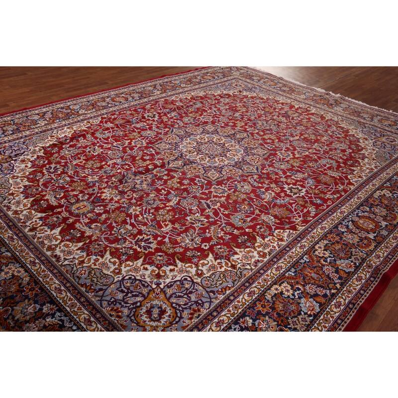 Traditional Red Kashan Turkish Rug Medallion Machine-Made Carpet - 9'8" x 12'6"