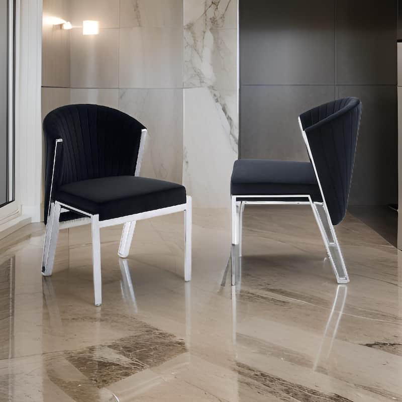 Verie 23 Inch Side Dining Chair Set of 2, Polished Chrome, Black Velvet