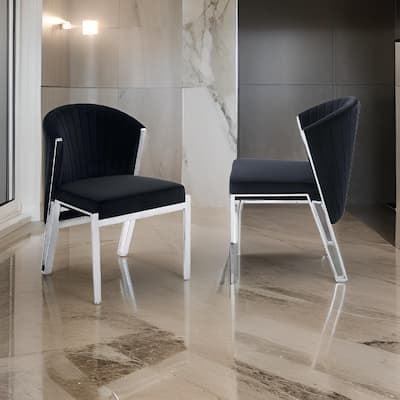Verie 23 Inch Side Dining Chair Set of 2, Polished Chrome, Black Velvet