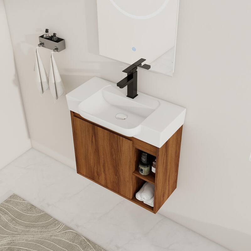 ARTCHIRLY 24/28 Inch Bathroom Vanity with Sink, Floating Bathroom Vanity with Soft Close Door - 23.6''W×13''D×22.8''H - Brown