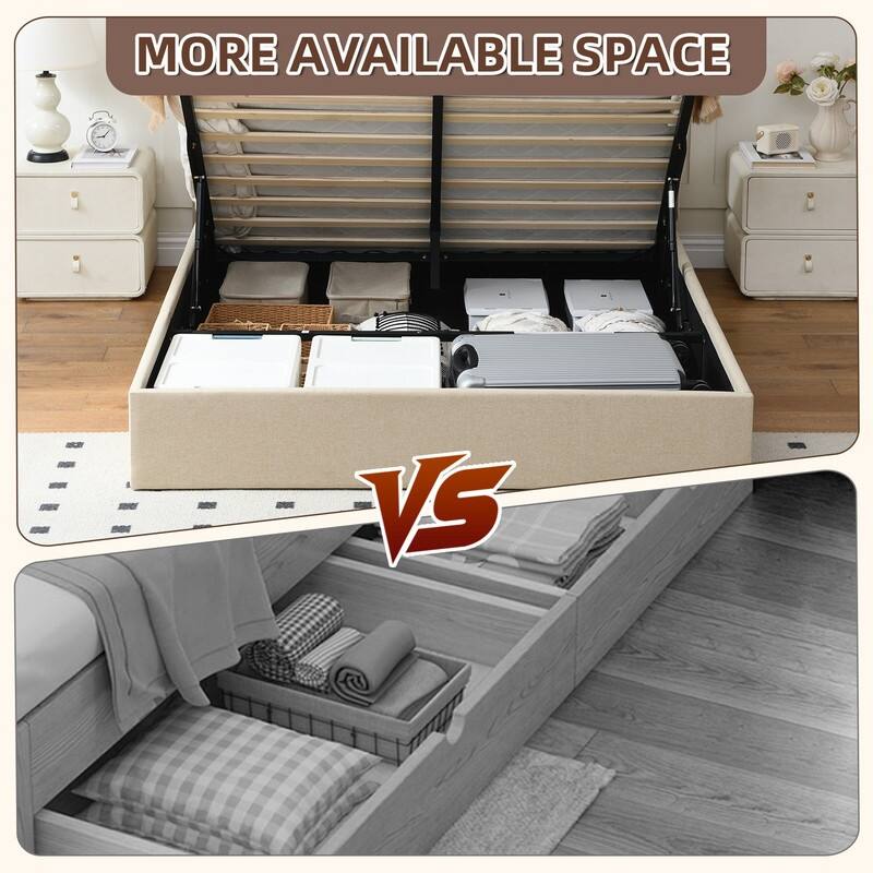 Modern Minimalist Upholstered Storage Bed with Lift-Up Platform