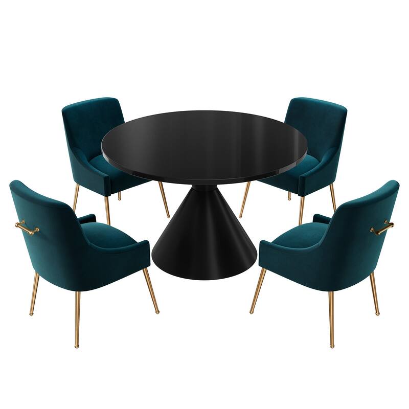48" Light Luxury Black High Gloss Large Countertop Dining Table with Velvet Dining Chair Set