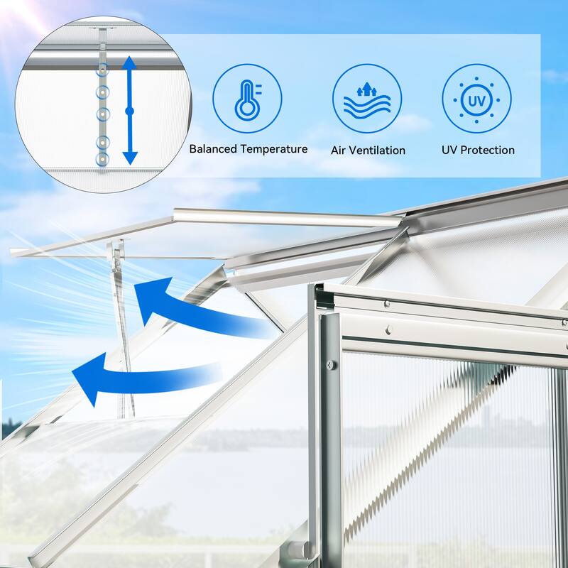 Moasis 6'W X 4'D Polycarbonate Walk-in Hobby Garden Greenhouse with Aluminum Frame