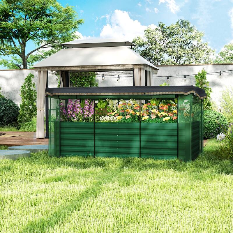 Galvanized Steel Raised Garden Bed with Crop Cage and Shade