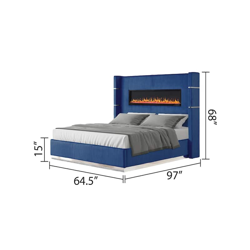 Lizelle Modern Style Queen/King Upholstered Bed with USB Ports, Fireplace Headboard & Made with Wood