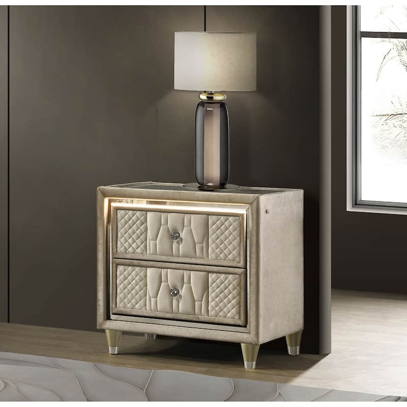 2-Drawer LED Nightstand with Dual USB