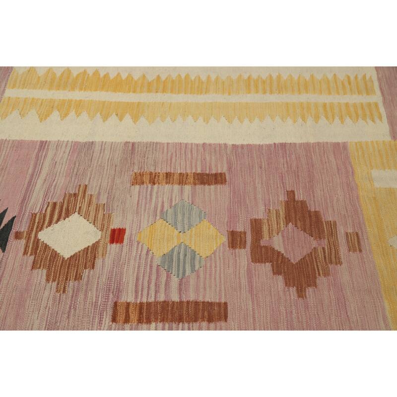 Hand Woven Oriental 100% Wool Carpet Southwestern Tribal Pink Kilim Area Rug - 12' 9'' X 9' 11''