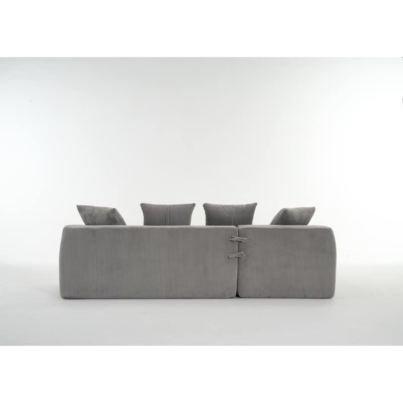 101.6" Corduroy L-Shaped Sectional Sofa with Chaise Lounge and 4 Pillows