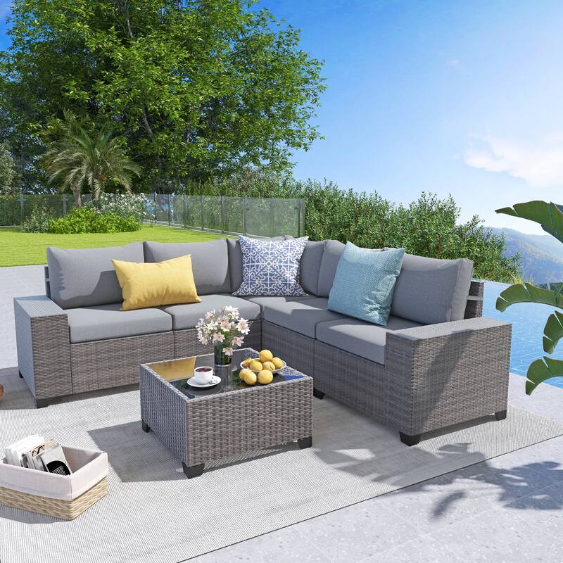 6-Piece 5 Person Patio Free Combination Wicker Conversation Set With Double Set Cushions Cover