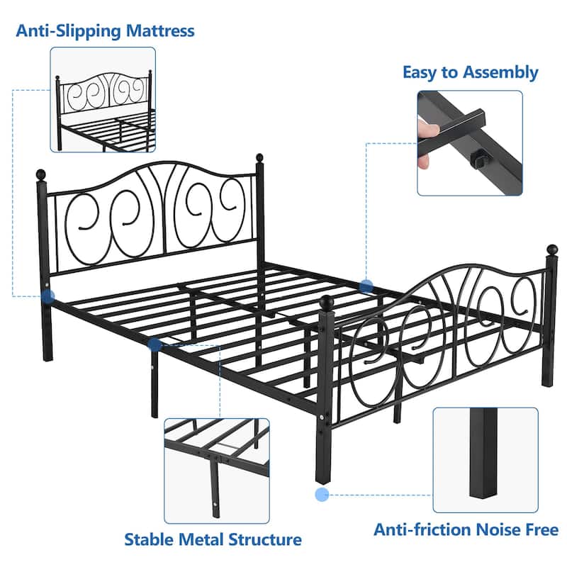 Javlergo Metal Bed Frame with Headboard and Footboard, Heavy Duty Steel Slats Support, No Box Spring Needed