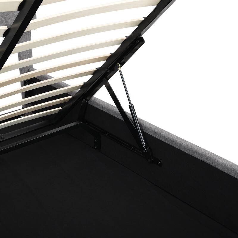 Upholstered Platform Bed with Gas Lift up Storage & Tufted Headboard