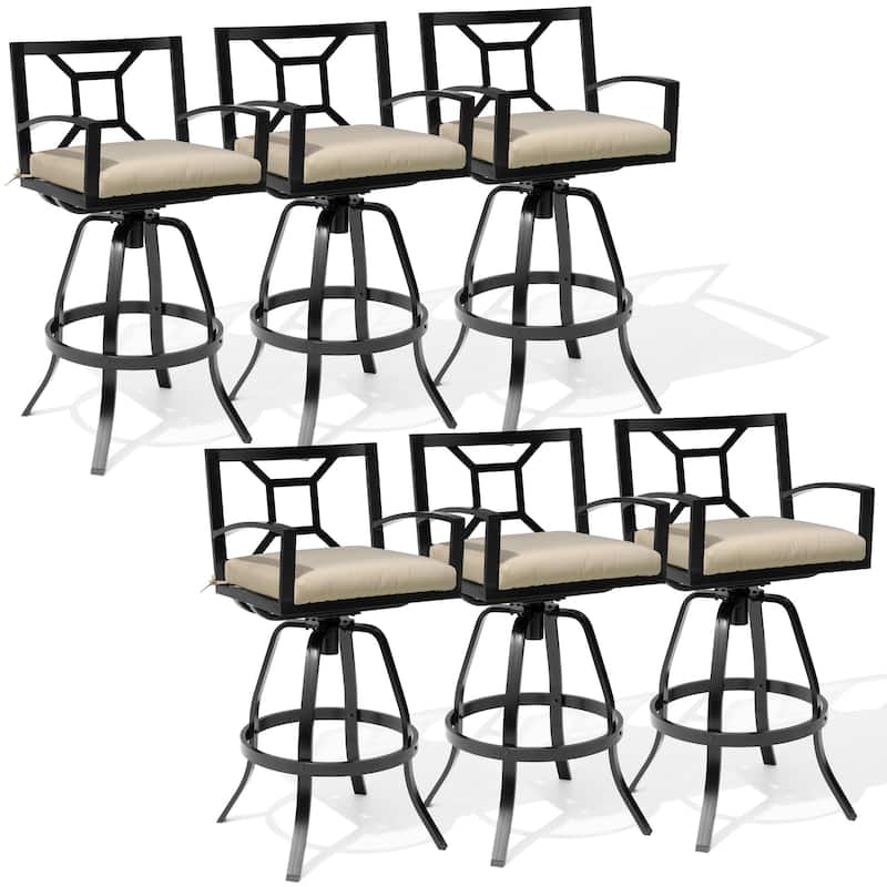 Outdoor Premium All-Aluminum Bar Height Bar Stools with Sunbrella Cushions - Canvas Antique Beige - 6PC