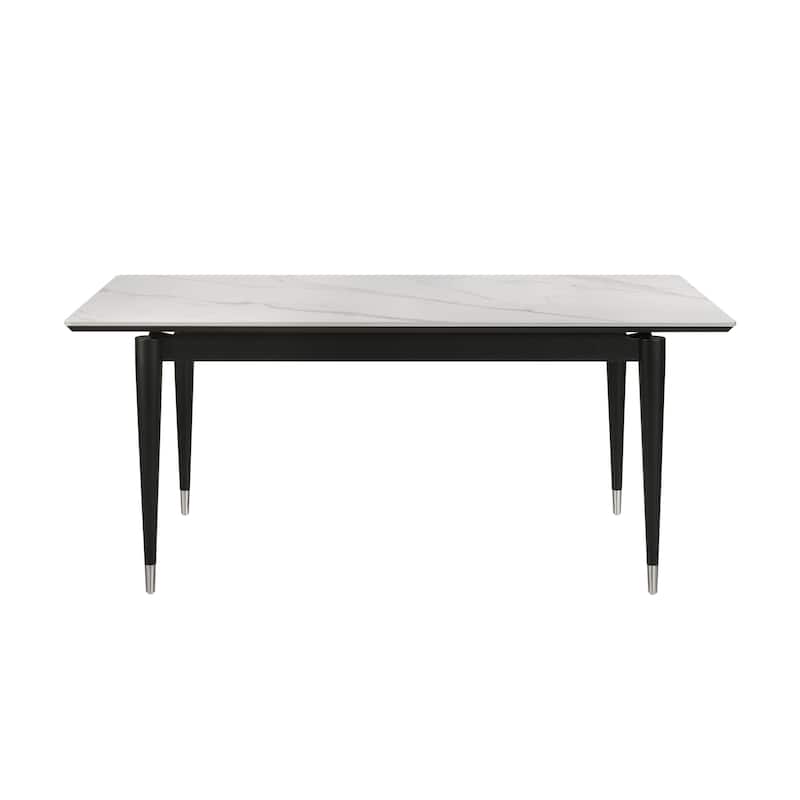 Furniture of America Kalor Modern 7-Piece Black and White Sintered Stone Top Rectangle Dining Table Set