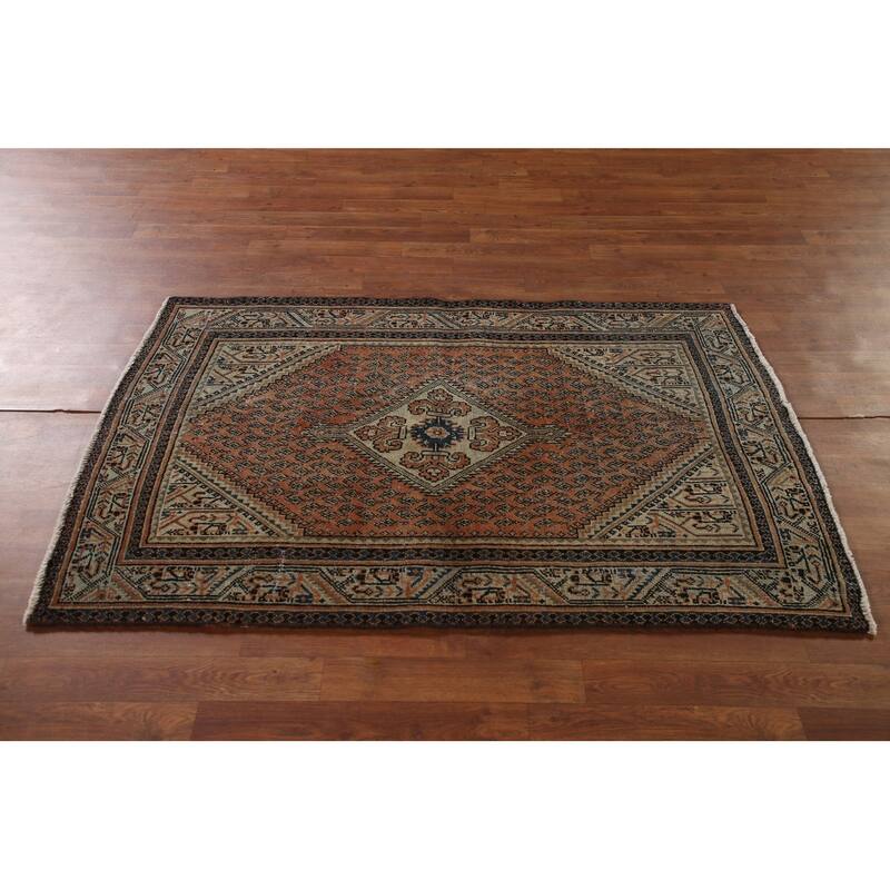 Geometric Botemir Persian Vintage Accent Rug Handmade Wool Carpet - 3'5" x 5'2"