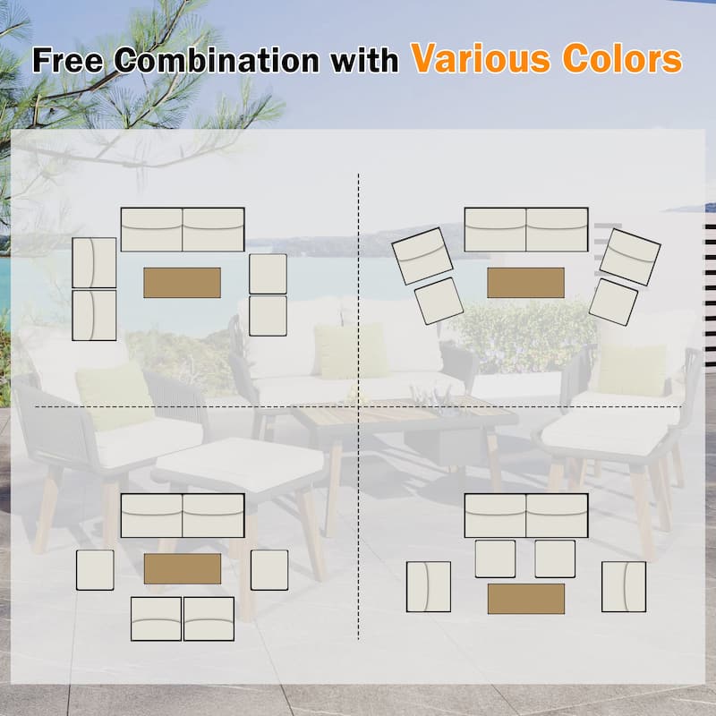 K&K 6-Piece Rope Patio Furniture Set Deep Seat with Two Stools