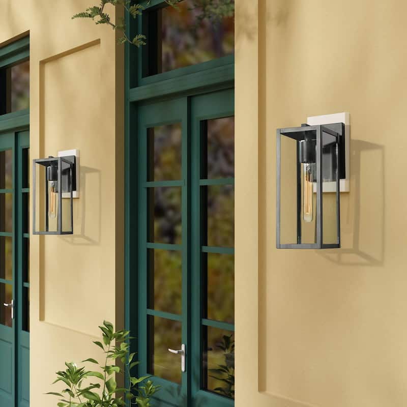 Bern 1-Light Black Outdoor Wall Sconces with Clear Glass Patio Lights - L 5"x W 7.5"x H 14"