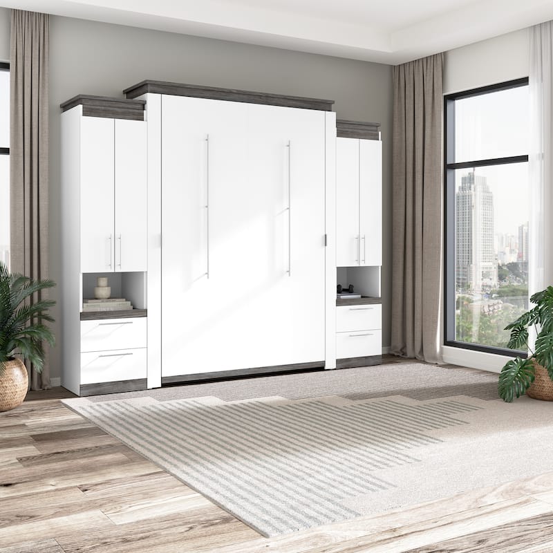 Bestar Orion Murphy Bed with Storage Cabinets and Pull-Out Shelves