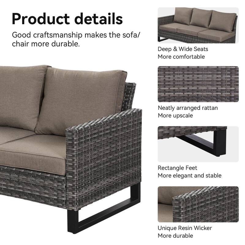 Gymojoy Patio Sectional Rattan Sofa with Ottoman
