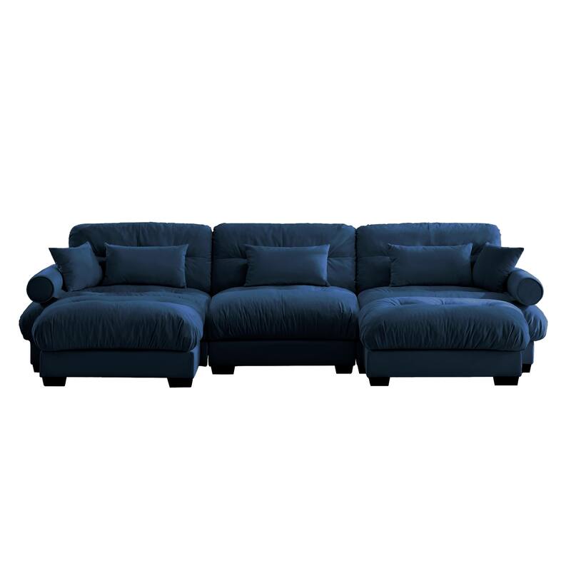 Modern Sectional Couch Comfortable Upholstered Sofa Set with Lumbar Pillow and Throw Pillow for Living Room