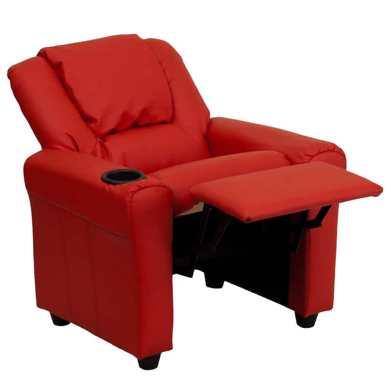 Contemporary Kids Recliner with Cup Holder and Headrest - 24"W x 21.5" - 36.5"D x 27"H