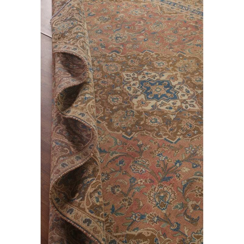 Traditional Pink Mashad Persian Vintage Rug Hand-Knotted Wool Carpet - 8'10"x 12'5"