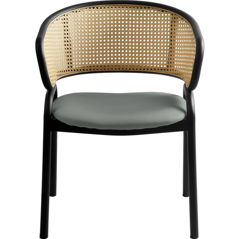 LeisureMod Set of 2 Modern Leather Dining Chair with Wicker Back & Black Steel Frame - Accent Side Armchair for Home Furniture