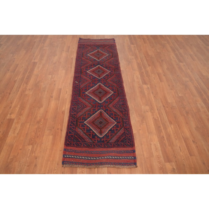 Hand Knotted Oriental 100% Wool Carpet Traditional Tribal Red Balouch Runner Rug - 7' 2'' X 2' 1''