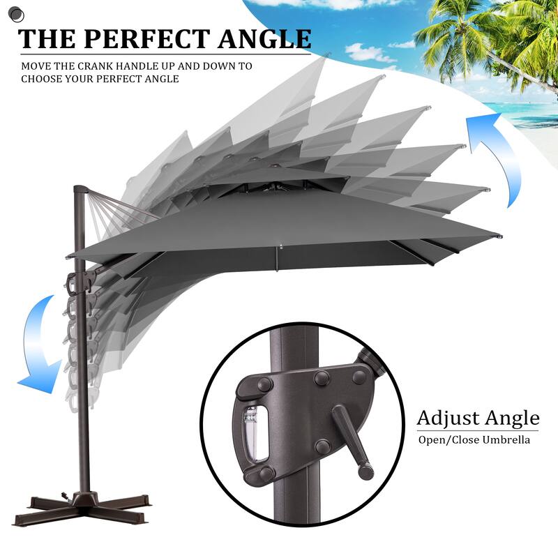 VredHom 10 Ft Square Dual Wind Vent Cantilever Patio Umbrella with Base