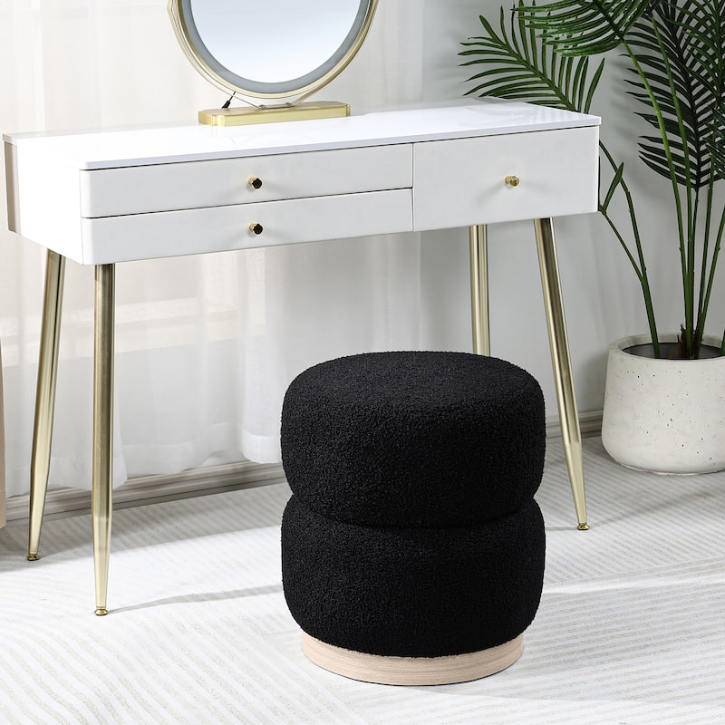 Adeco Teddy Round Upholstered Ottoman Stool