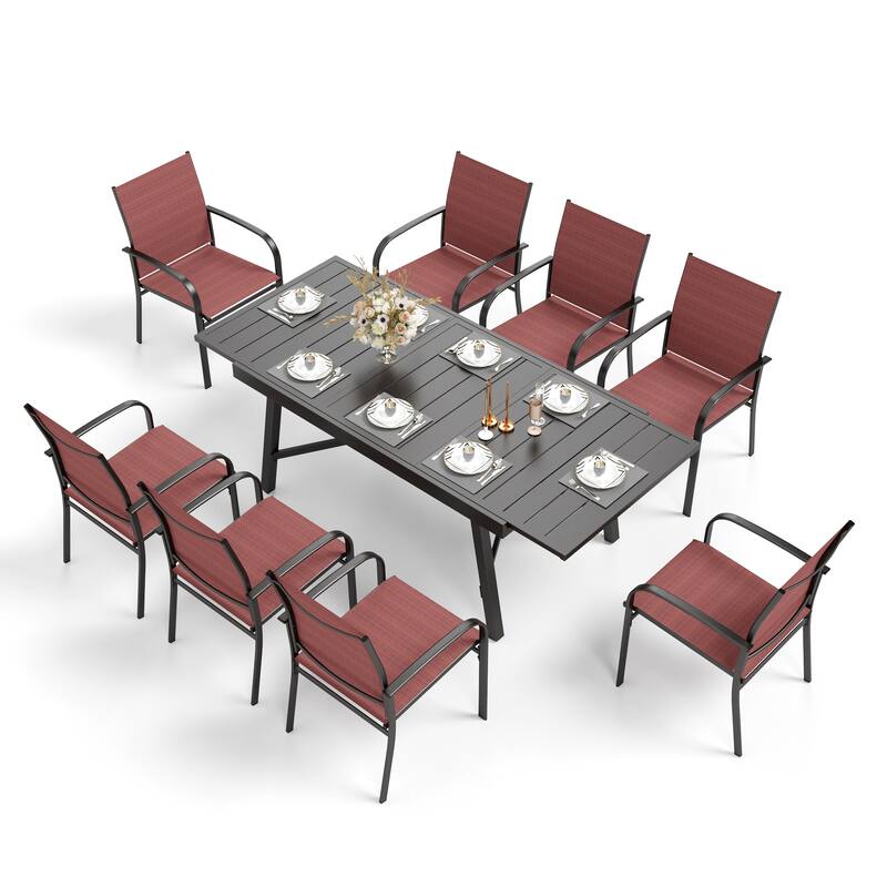 MAISON ARTS Outdoor Dining Set 7/9-Piece with Expandable Rectangular Metal Table and 6/8 Textilene Dining Chairs