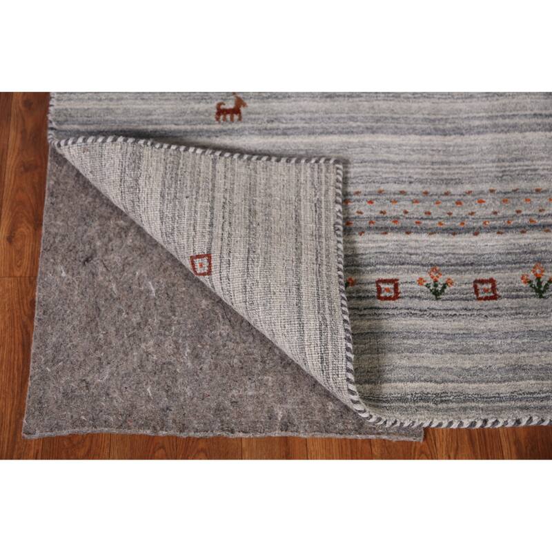 Hand Knotted Oriental 100% Wool Carpet Tribal Animal Pictorial Greys & Charcoal Gabbeh Area Rug - 8' 0'' X 5' 0''