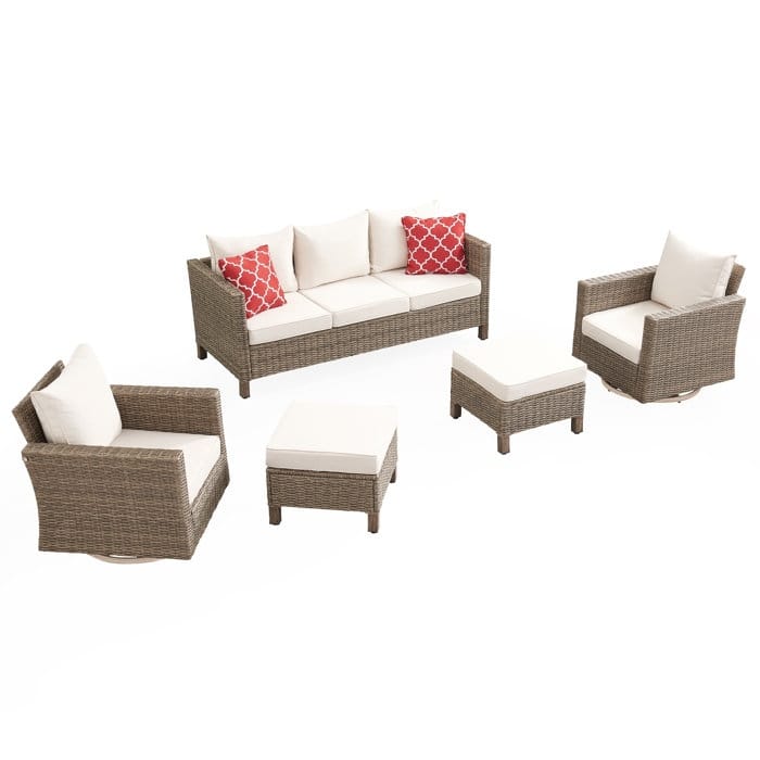 5-Piece Outdoor Wicker Patio Conversation Set