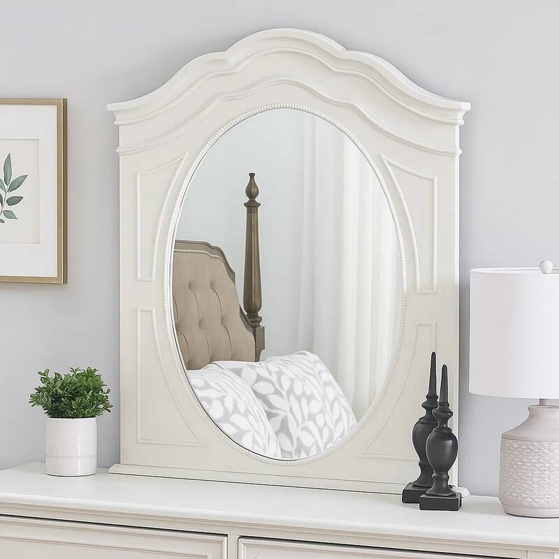 Calpan Dresser Mirror, Modern White Solid Wood Frame, 38x40