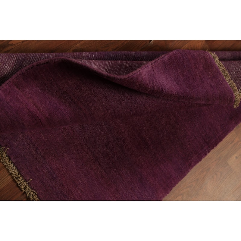 Purple Gabbeh Modern Rug Hand-Knotted Wool Carpet - 3'4" x 3'7"