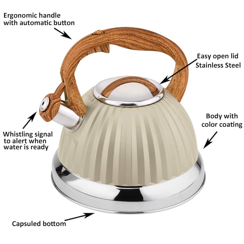 Lorren Home Trends Stovetop Tea Kettle 3L/12 Cups, Whistling Spout.