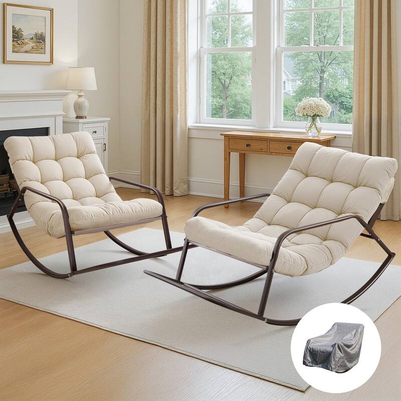 Outdoor Oversized Rocking Lounge, 450 lbs Patio Rocker Recliner Chair, Papasan Rocking Chair, Large Lounge Rocker