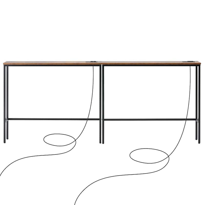 Narrow Console Table with Power Outlets, 70.9-inch Entryway Shelf - 34.9x5.9x31 inch