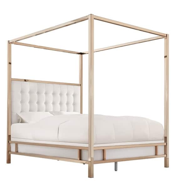 Manhattan Champagne Gold Canopy Bed With Diamond Tufted Headboard