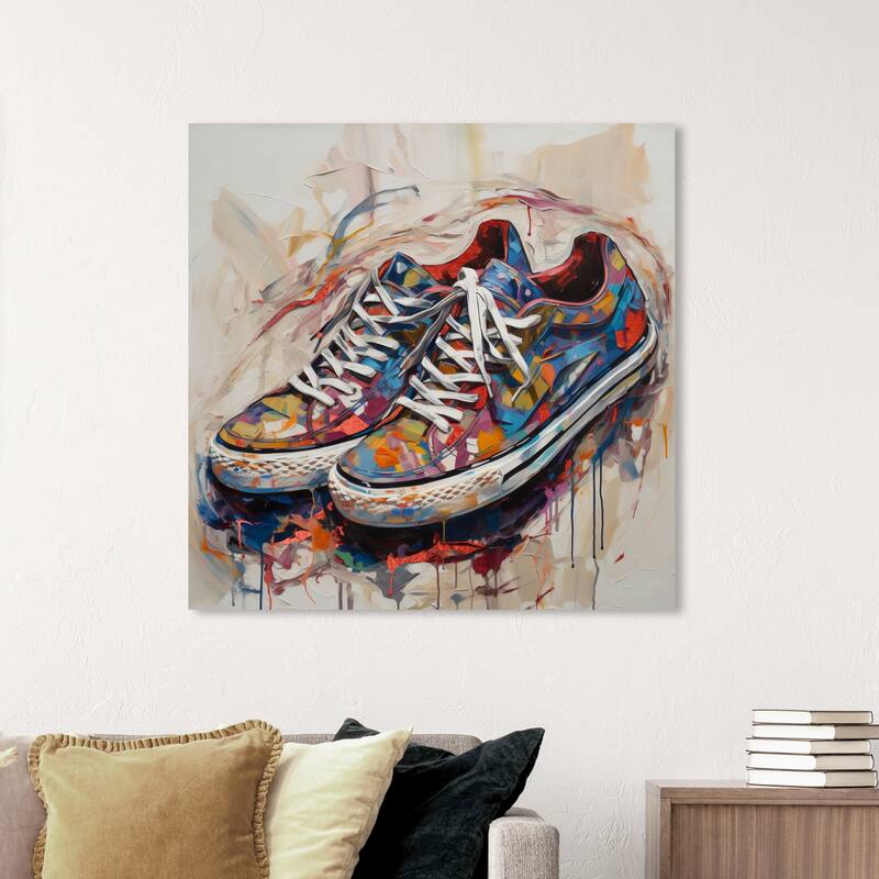 Wynwood Studio Fashion and Glam Artsy Sneaker III Blue and Modern & Contemporary Wall Art Canvas Print - 40 x 40