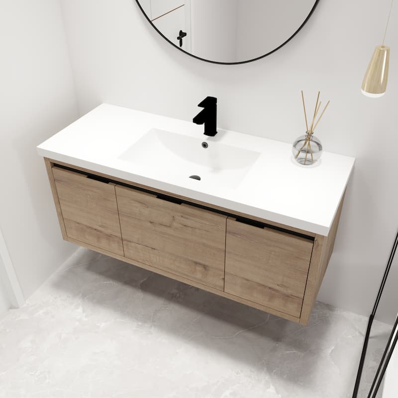 Malwee 24"/48" Floating Bathroom Vanity, Modern Wall Mounted Bathroom Vanity, Single with Resin Top and Soft Close Door